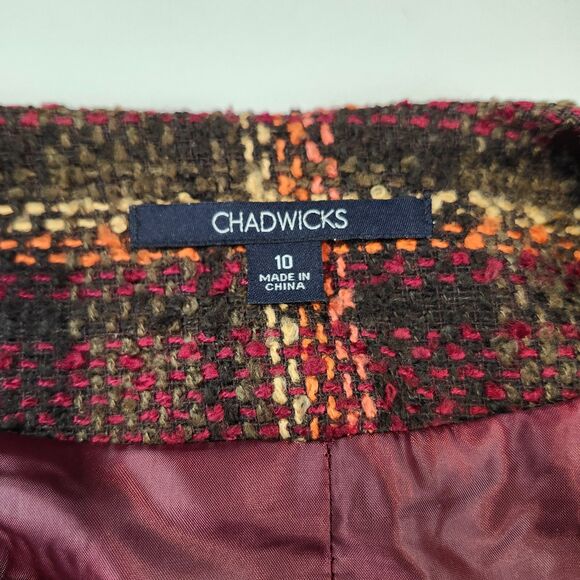 Chadwicks Women's Tweed Blazer Chic Academia Burgundy Plaid Jacket size 10 - Picture 5 of 11